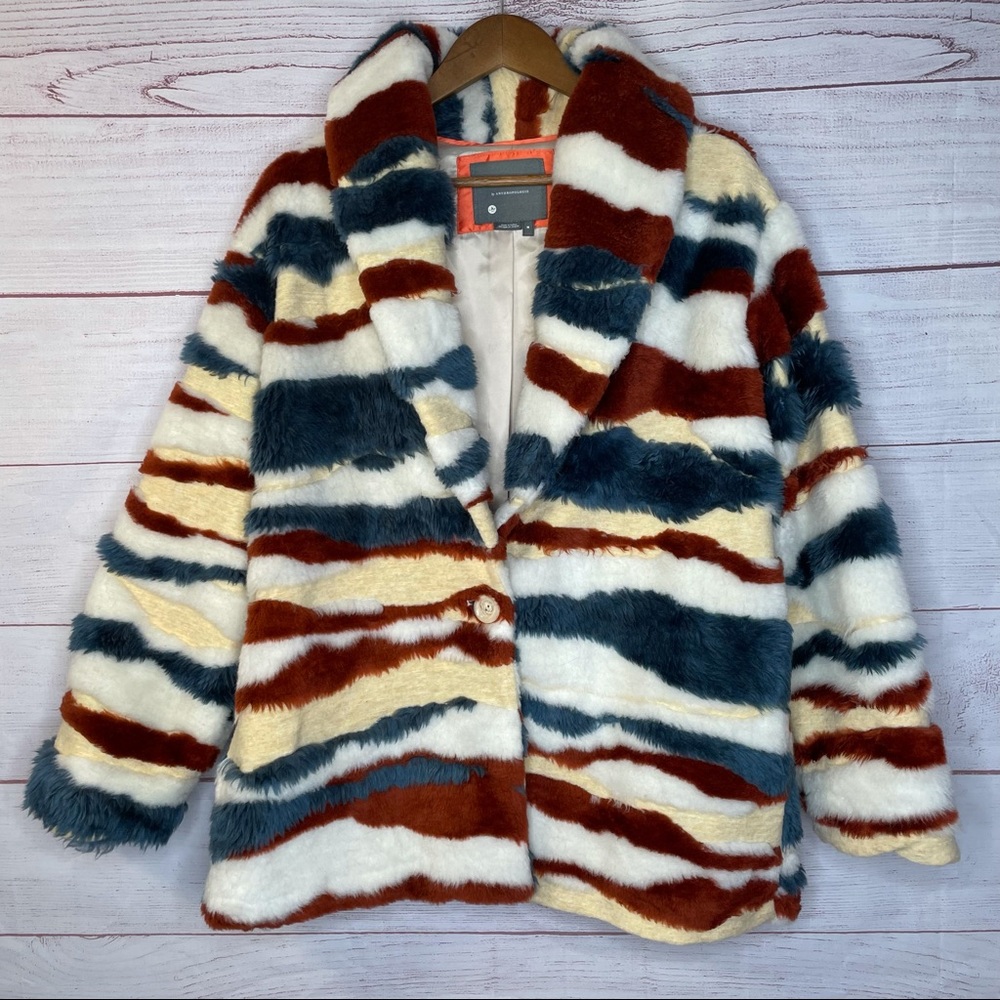 Anthropologie faux fur multicolor coat size M - Picture 2 of 15